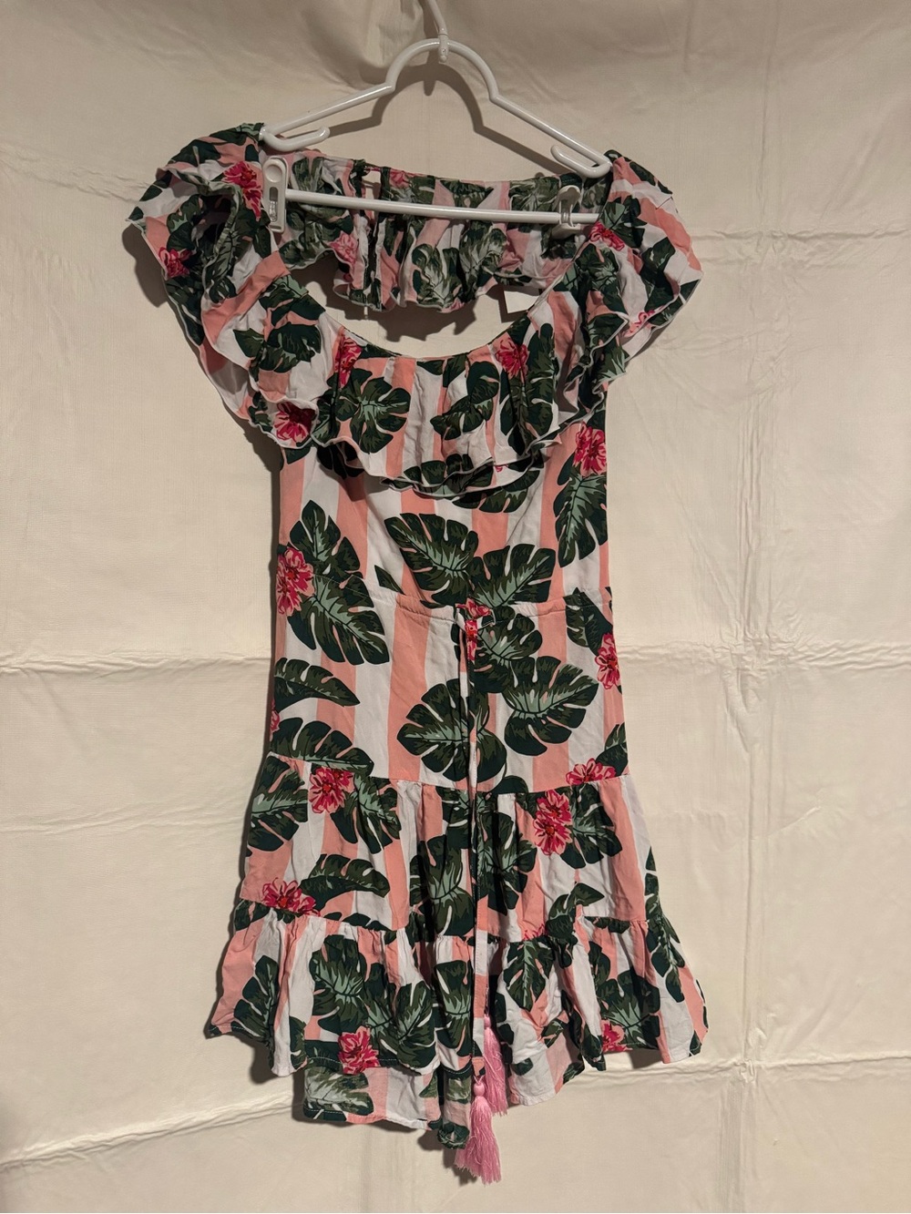 Lovers + Friends Pink and Green Tropical Print Romper